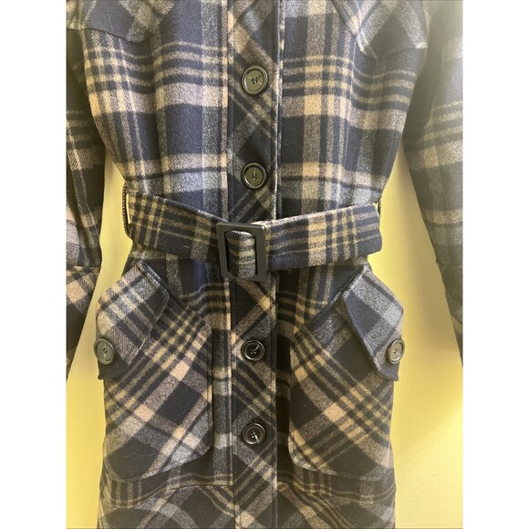 NAF NAF Women's Wool Italian Fabric Trench Style Check Coat.  Size 42 - Picture 2 of 6